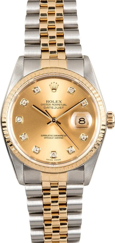 rolex datejust 36mm champagne diamond dial|Rolex Datejust 36mm 16233.